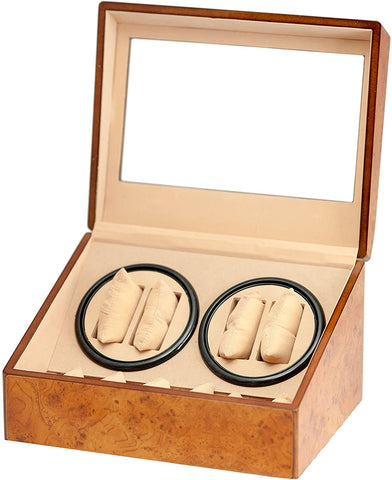 Novalife Watch Winder Winds 4 Stores 6 Automatic Wristwatches Top Display 12" Storage Walnut Box