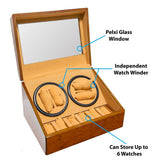 Novalife Watch Winder Winds 4 Stores 6 Automatic Wristwatches Top Display 12" Storage Walnut Box