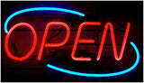 Novalife Genuine Neon Glass Tube OPEN Sign Semi Oval Metal Frame Bracket Retro Blue Red