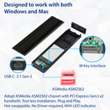 USB-C 10Gbps to M.2 M-Key / NVMe / PCIe SSD External Drive. M-Key Form Factor in 22*42, 22*60, 22*80.