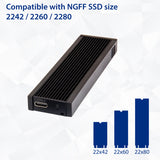 USB-C 10Gbps to M.2 M-Key / NVMe / PCIe SSD External Drive. M-Key Form Factor in 22*42, 22*60, 22*80.