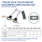 RS-232 + RS-422/485 DB9 Serial M.2 B+M Key Controller Card