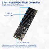 5 Port Non-RAID SATA III to M.2 B+M Key Adapter PCI-e 3.0 x2 bandwith