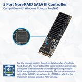 5 Port Non-RAID SATA III to M.2 B+M Key Adapter PCI-e 3.0 x2 bandwith