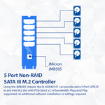 5 Port Non-RAID SATA III to M.2 B+M Key Adapter PCI-e 3.0 x2 bandwith