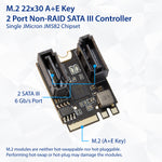 2 Ports NON-RAID SATA III M.2 A+E Key 22x30 mm Card