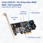 4 port Non-RAID SATA III and M.2 B Key 2242 PCI-e x4 Card