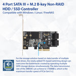 4 port Non-RAID SATA III and M.2 B Key 2242 PCI-e x4 Card