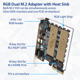 M.2 M-key & M.2 B-key SSD RGB Adapter Card with Heatsink 12V RGB PIN