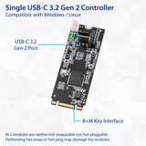 USB 3.1 Gen 2 (10 Gbps) 1-Port Type-C M.2 22x60 B+M key Controller Card