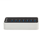 SY-HUB20152 SuperSpeed USB 3.0 7 Port Hub Support Fast Charging with 12V/3A AC Power Adapter, Black/White