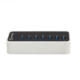 SY-HUB20152 SuperSpeed USB 3.0 7 Port Hub Support Fast Charging with 12V/3A AC Power Adapter, Black/White