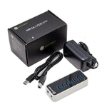 SY-HUB20152 SuperSpeed USB 3.0 7 Port Hub Support Fast Charging with 12V/3A AC Power Adapter, Black/White